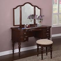 Hot Sale Powell 508-290 Marquis Cherry Mirror Bench Bedroom Vanity