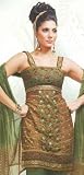 Olive Green Jacquard Contemporary Churidar Kameez Unstitched Dress Material with Dupatta