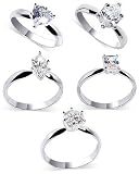 Sterling Silver 5 Piece Collection of Clear Cubic Zirconia 3mm Rings Size 5,6,7,8,9