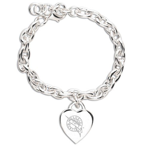 Florida Marlins Ladies Silver Heart Charm Bracelet