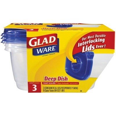 GladWare 70045 64 oz Deep Dish Rectangle Containers and Lids (6 Packs of 3)