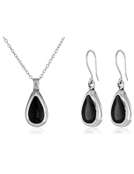 Sterling Silver Gemstone Inlay Teardrop-Shaped Earrings with Matching Pendant Necklace Set, 16"