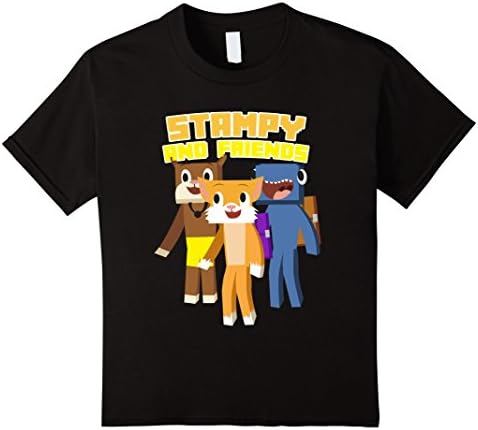 Kids Stampy Cat and Friends Short Sleeve T-Shirt ft. Squid &amp; Lee 8 Black