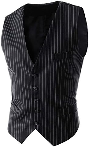 Ziweiba Men's Pinstripe Waistcoat Sleeveless Waistcoat (XXL, B-black)