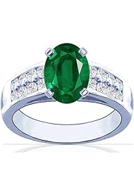 Platinum Oval Cut Emerald Ring With Sidestones