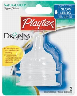 Playtex Drop-Ins NaturaLatch Silicone Nipple Slow Flow,2-count (3-Pack)