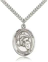 St. Christopher Motorcycle Medal, Sterling Silver, Large, Quarter Size
