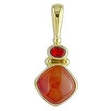 22k Yellow Gold Overlay Sterling Silver Carnelian Pendant w/ Mexican Fire Opal by Sajen