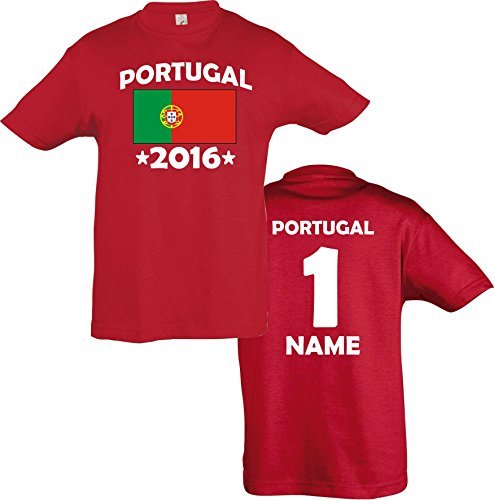 ShirtInStyle Kinder-Shirt Portugal 2016 Ländershirt mit Wunschnamen und Nummer diverse Farben, Farbe rot, Größe 116