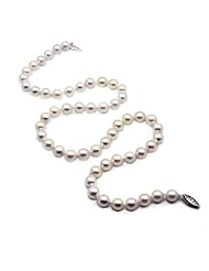 14k White Gold 7.0-7.5mm White Japanese Saltwater Akoya Pearl High Luster Necklace 18" Length, AAA Quality.