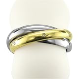 Men's 18k Yellow Gold and Stainless Steel 3 Circle Diamond Band Ring (H, SI, 0.03 carat)-Band Width:6mm