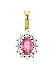 18K Yellow Gold 7.00x5.00mm Oval Cut Pink Sapphire and Diamond Pendant -- LIFETIME WARRANTY