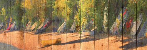 Gizaun Art Jamaican Boats 62-Inch by 20-Inch Inside/Outside Wall Art, Full Color on Cedar