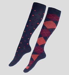 2 Pairs Of Cotton Rich Spot & Argyle Knee High Socks