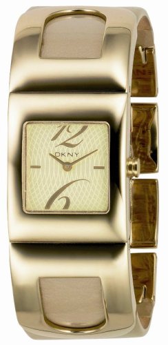 DKNY Stainless Steel Ladies Gold Dial & Natural Patent Leather Strap Watch