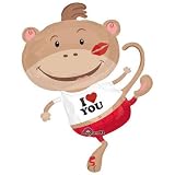 I Love You Kiss Monkey Valentines Day 34" Mylar Balloon