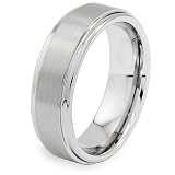Brushed and Polished Ridged Edge Tungsten Carbide Ring (7.0mm) - Sizes 5 - 13