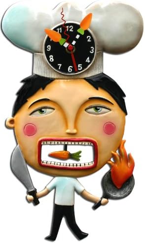 Kitchen Cook Chef Suey Pendulum Battery Wall Clock