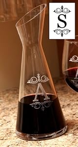 34oz Angle Cut Etched Monogram Glass Carafe S