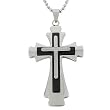 Black Plated Stainless Steel Men's Cross Diamond Pendant with 24 Inch Chain