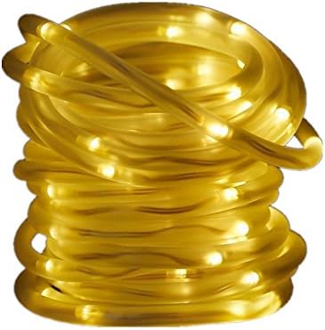 JulyFire 33 ft 100LED Solar Outdoor Christmas Rope Lights, Waterproof Upgraded 1500mRh Battery, For Halloween Party Pool Roof Deck Festival Garden Wedding (Warm White)