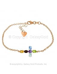 Multi Gemstone Cross Bracelet in 14k Rose Gold