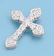 Sterling Silver Pendant - Clear Cubic Zirconia - Cross - Byzantine Style - 26mm Height