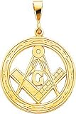14K Yellow Gold Masonic Pendant Free Mason Symbol Charm