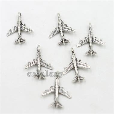 40pcs Antique Silver Airplane Shape Charms Alloy Pendants Findings Fit Jewelry