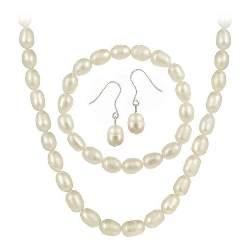Sterling Silver Cultured Freshwater Pearl 3 Piece Jewelry Set