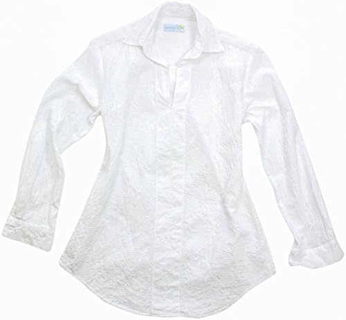 Seaplane's 'Embroidered Nickies' Women's White 100% Cotton Poplin Cruise Beach Cover Up Yacht Club Print Tunic L