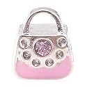 LovingtheBead &copy; 'Pink Gem-Set Handbagl' Sterling Silver Plated Slide-on & Slide-Off Bead Charm