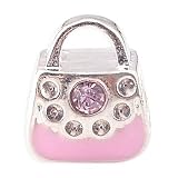 LovingtheBead © 'Pink Gem-Set Handbagl' Sterling Silver Plated Slide-on & Slide-Off Bead Charm