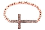 Rose Gold Iced Out Cross Beaded Bracelet Shamballah
