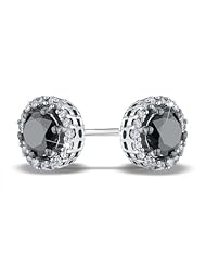 White and Black Diamond Stud Earrings 1.0 Carat (ctw) in 14K White Gold