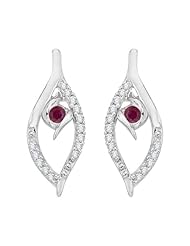 10K White Gold 0.09 ct. Diamond with 0.08 ct. Ruby Fashion Earrings