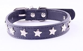 【クリックで詳細表示】星型 サイズも色も選べる 大型犬 中型犬 小型犬 散歩 用 スター おしゃれで かわいい 首輪 (ブラック， S)： ペット用品