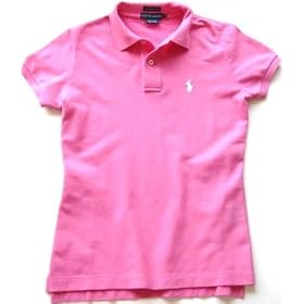 Ralph Lauren Womens SKINNY Polo Shirt in Hot Pink / White Polo Pony Emblem