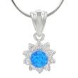 Sterling Silver CZ with Blue Opal Center Necklace