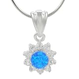 Sterling Silver CZ with Blue Opal Center Necklace