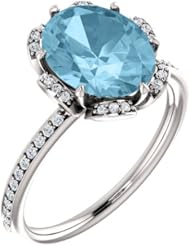 14K White Gold 10.00x8.00mm Oval Cut Aquamarine and Diamond Ring -- LIFETIME WARRANTY