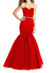Lace-Up Crystals Pleated Crystal Tulle Sweetheart Natural   Waistline Mermaid Evening Dress/Prom Dress 