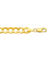 14K 24" Yellow Gold 10.0mm Polish Diamond Cut Comfort Curb Chain With Lobster Clasp