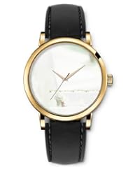 SPRAWL Aanalog Fashion Series Gold Ladies Watches of Genuine Black Leather Strap,Unique Wrist Watch for Women Girls Designed with Teddy on the edge of the window
