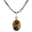Necklace - N44 - Genuine Semi Precious Gemstone on Five-Strand Organza and Cotton Cord + 2" Extension Chain - Oval Shape ~ Phantom Quartz