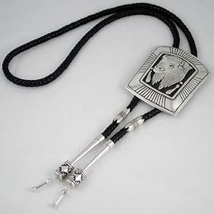 Large Southwestern Native American Buffalo Bolo in Sterling Silver by Navajo Artist Tommy Singer, #2305