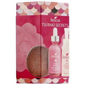 Boscia Tsubaki Secrets 3 Piece Skincare Set - Konjac Cleansing Sponge with Deep Hydrating Clay - 1.7 oz. Tsubaki Beauty Oil -- 1.7 oz' Tsubaki Cleansing Oil-Gel.