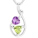 Heart Amethyst Trillion Peridot Pendant Necklace Sterling Silver
