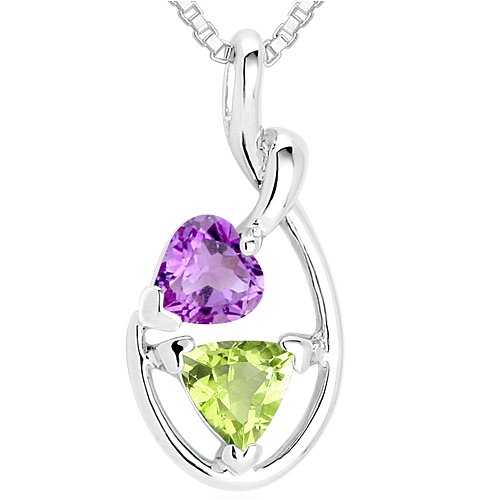 Childrens Toyshop  Jewelry : Heart Amethyst Trillion Peridot Pendant Necklace Sterling Silver