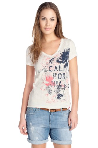 edc by ESPRIT Damen T-Shirt Regular Fit, 032CC1K036, Gr. 38 (M), Wei&szlig; (broken white 128) Preisvergleich